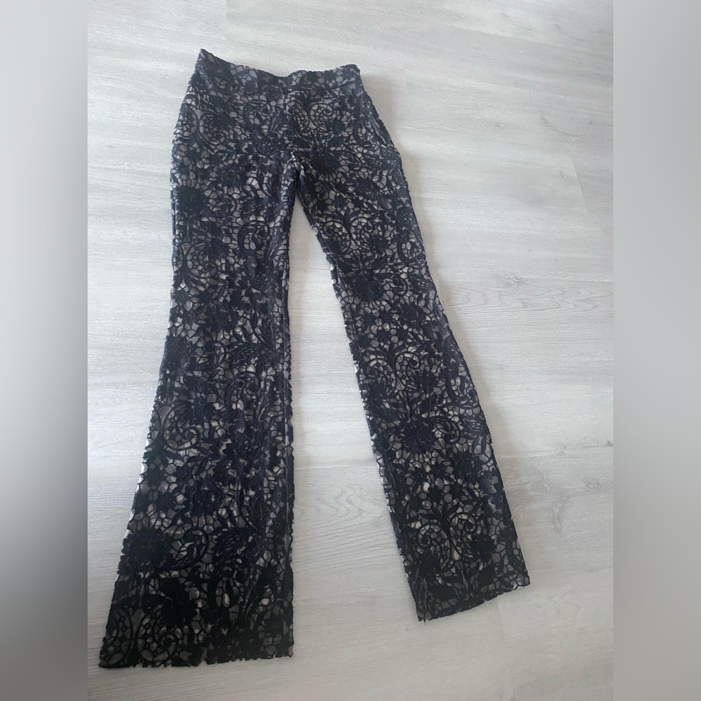 BCBGMaxAzria Black Lace Flare Pants